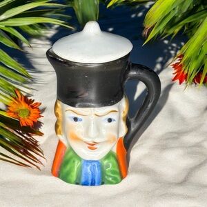 Toby Mug Tiny Mini Pitcher with Lid Porcelain 2.3”x 1.7” Hand Painted Pioneer